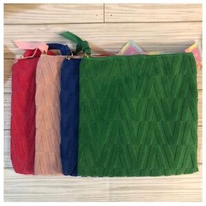 Terry Cloth Makeup Cosmetic Bags Chevron Pattern 8x8 inches each  (Set of 4)